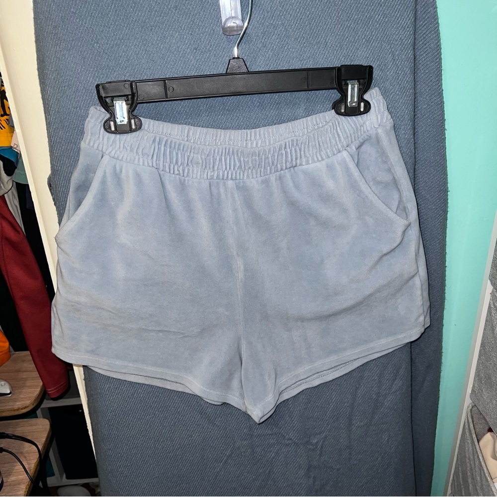 Women's Blueish Gray Velvet Shorts